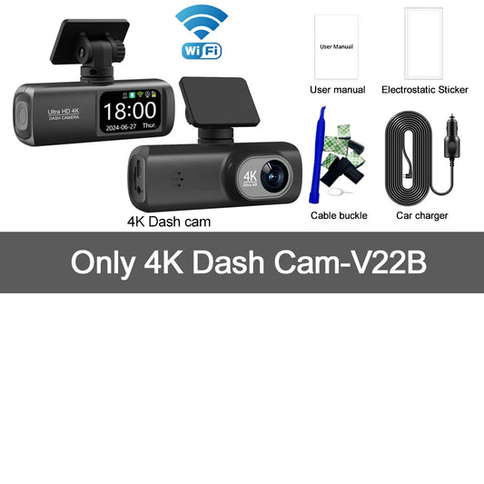 UHD 4K Dash Cam Dual Lens Driving Recorder Car DVR 1080P Rear Lens Camera Built-In Wifi GPS 24-Hour Parking Monitoring Black Box