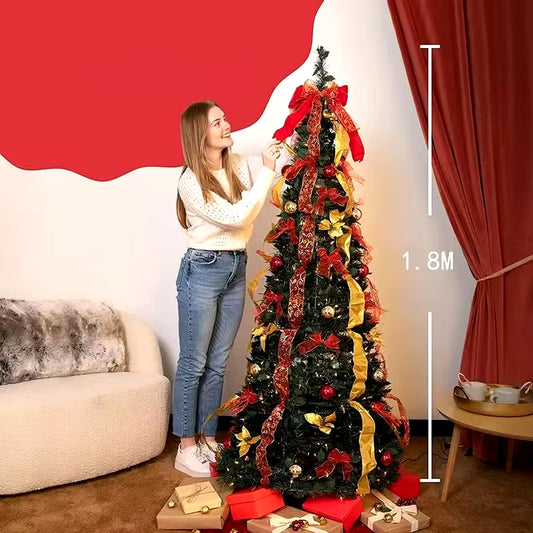 1.8M Collapsible Folding Christmas Tree Easy Installation Pull up Pop-Up 350 Warm Light Deci De Noel Arbil Armed Fast Full Decor